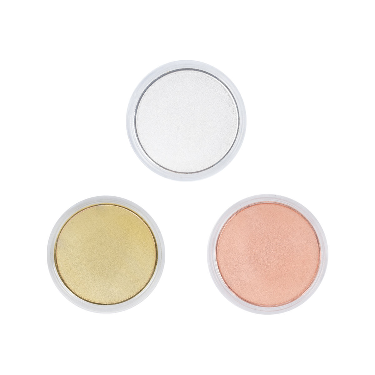 Six Creality Falcon 3-Color Blank Commemorative Coins for Laser Engraver in silver, gold, and rose gold are arranged in a triangle shape on a white background.
