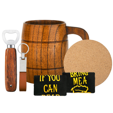 Men's Birthday Gift Set: Beer Opener, Coaster, Wood Mug, Keychain, Socks for Laser Engraving