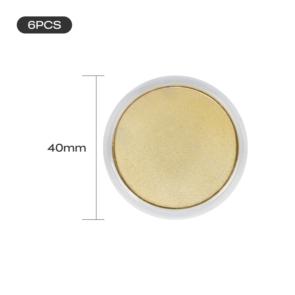 A set of 6 Creality Falcon 3-Color Blank Commemorative Coins for Laser Engraver is shown, featuring a round gold coin in a clear case next to a "40mm" label, with "6PCS" marked at the top left on a plain white background.